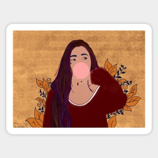 A girl eating chewing gum red hair Sticker
